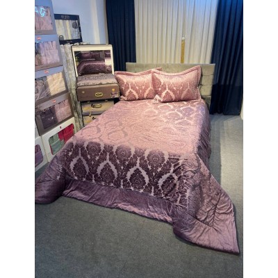 Melis Kadife Battal Boy Jakarlı Yatak Örtüsü Takımı