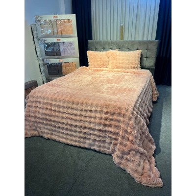 Merinos Diamond Tavşan Tüyü Kadife Battaniyeli Yatak Örtüsü Takımı