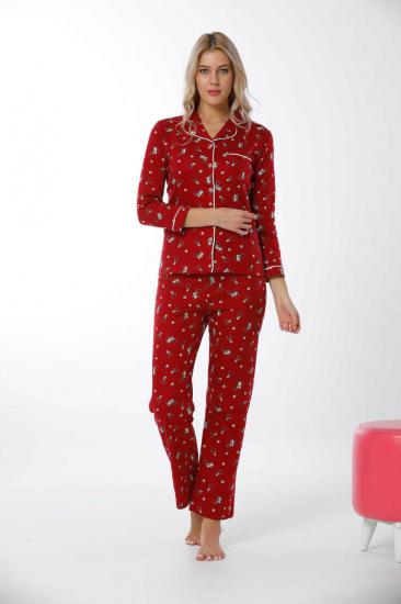 Geyikli Önden Düğmeli Bayan Pijama Takımı